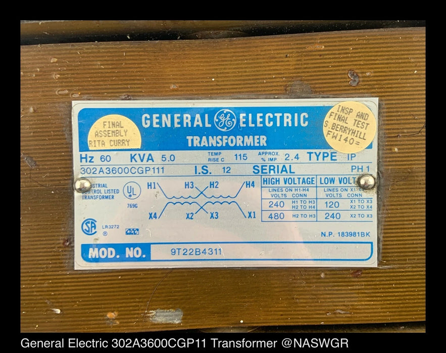 General Electric 9T22B4311 IP 5.0 KVA Dry Type Control Transformer