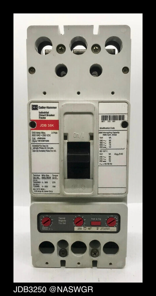 Cutler Hammer JDB3250F Molded Case Circuit Breaker - 250 Amp