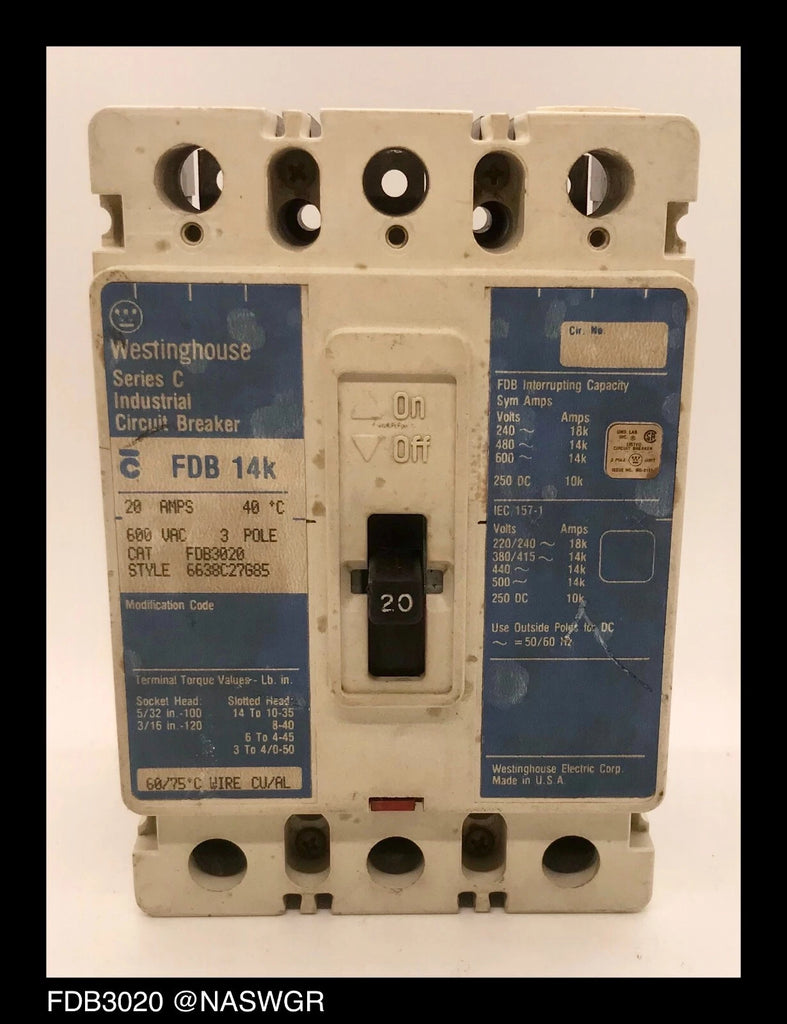 Westinghouse FDB3020 Molded Case Circuit Breaker - 20 Amp