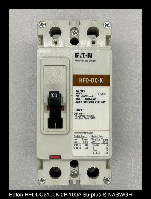 Eaton HFDDC2100K Molded Case Switch - 100 Amp - Unused