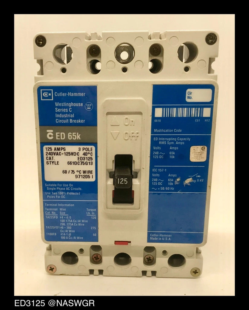 Cutler Hammer ED3125 Molded Case Circuit Breaker - 125 Amp
