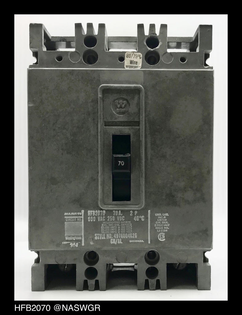 Westinghouse HFB2070 Molded Case Circuit Breaker - 70 Amp