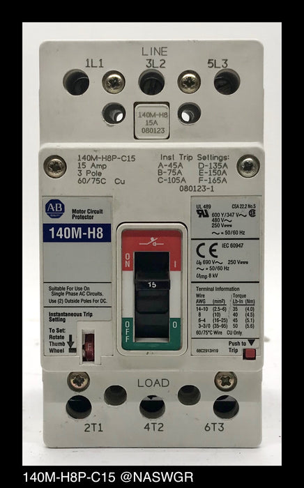 Allen-Bradley 140M-H8P-C15 Motor Circuit Protector ~ 15 Amp