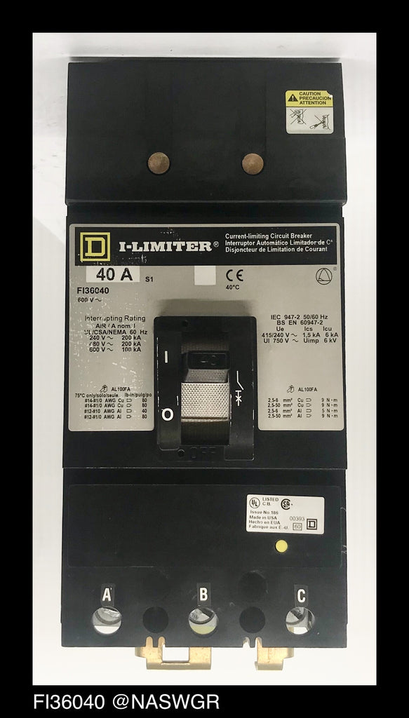Square D FI36040 Molded Case Circuit Breaker - 40 Amp - Unused Surplus