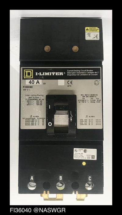 Square D FI36040 Molded Case Circuit Breaker - 40 Amp - Unused Surplus