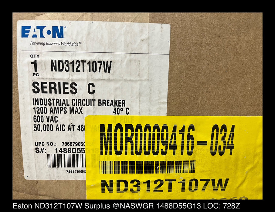 Eaton ND312T107W Molded Case Circuit Breaker - 1200 Amp - Unused