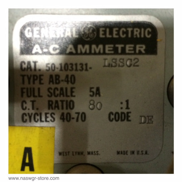 50-103131-LSSC2AAC ~ GE 50-103131-LSSC2AAC AC Ammeter ~ CT Ratio 80:1