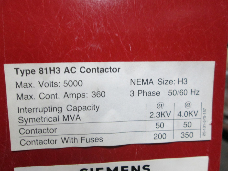 81H3535124A1L Siemens Allis 81H3 AC Contactor