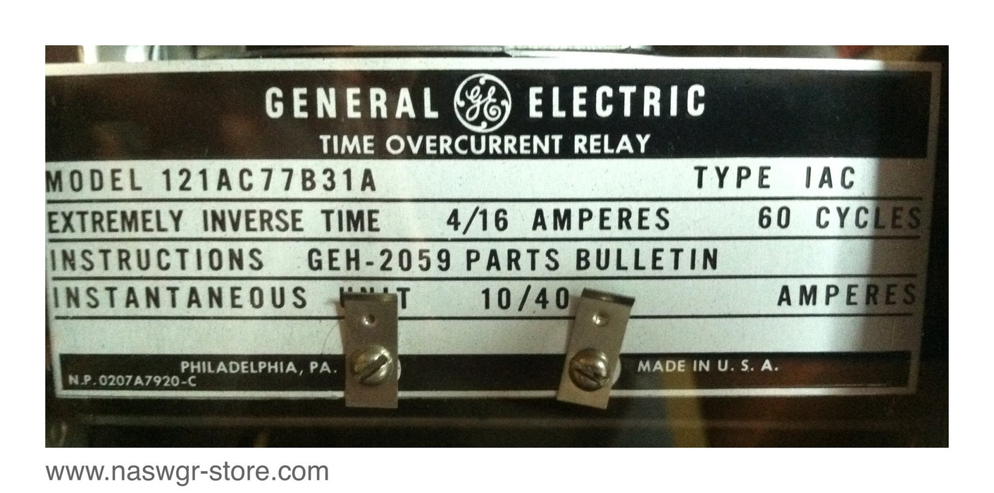 12IAC77B31A , GE Time Overcurrent Relay , Type: IAC , PN: 12IAC77B31A