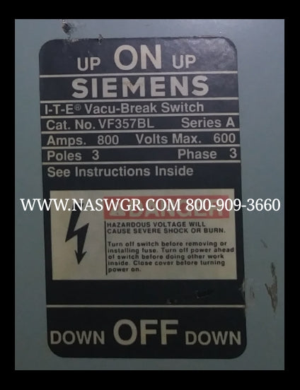 Siemens VF357BL Panel Board Switch