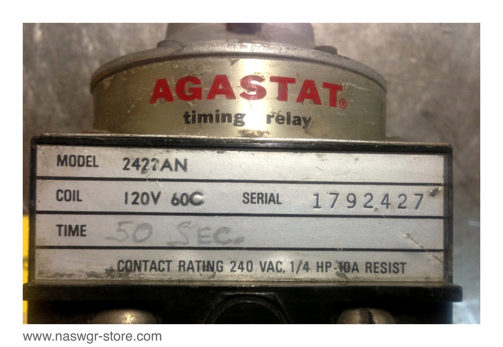 2422AN , Agastat 2422AN Timing Relay , Coil: 120V , 60 Cycle , Time: .50 Sec. , Contact Rating: 240 VAC  1/4 HP-10A Resist , PN: 2422AN