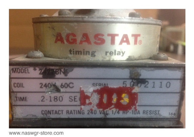 2422BN , Agastat 2422BN Timing Relay , Coil: 240V , 60C , Time: .2-180 Sec. , Contact Rating: 240VAC , 1/4 HP- 10 A Resist , PN: 2422BN