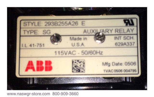 293B255A26 ~ ABB 293B255A26 Auxiliary Relay ~ Type SG
