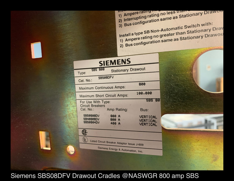 Siemens SBS08DFV Drawout Cradle - 800 amp