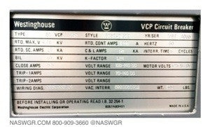 Westinghouse 50VCP250 Vacuum Circuit Breaker (E/O,D/O) - 1200 Amp