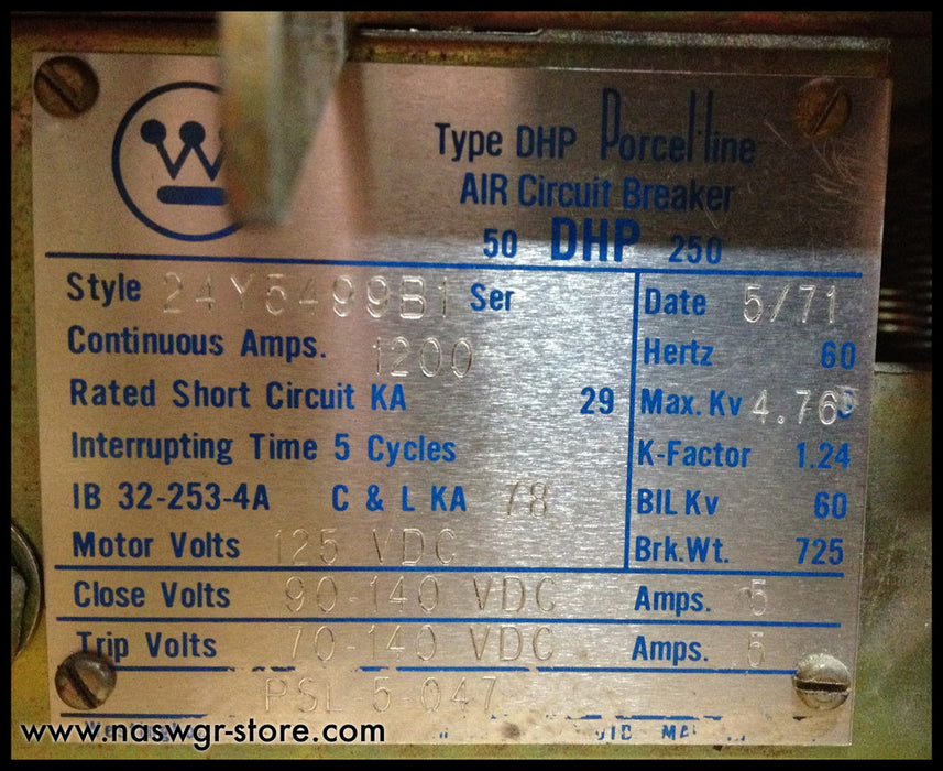 Westinghouse 50DHP250 Circuit Breaker ~ Style# 24Y5499B1 ~ High Interrupting