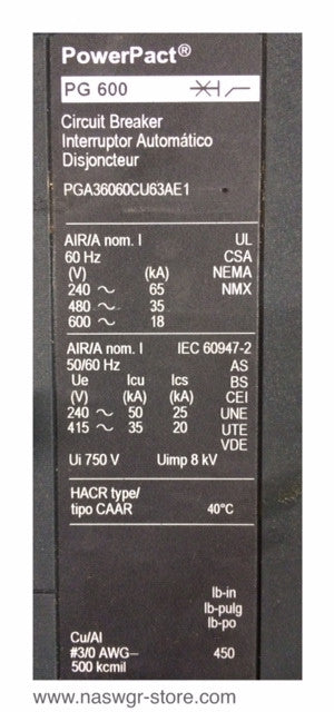 Square D PowerPact PG600 Circuit Breaker - 600 Amp