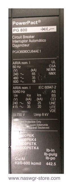 Square D PowerPact PG800 Circuit Breaker - 800 Amp