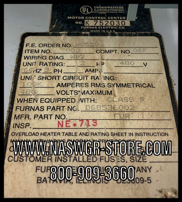 Siemens Furnas Systems 89 18" Size 1 Fusible Reversing Combination Bucket