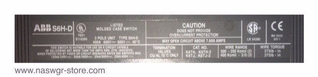 ABB SACE Isomax S6H-D Molded Case Switch - 400 Amp