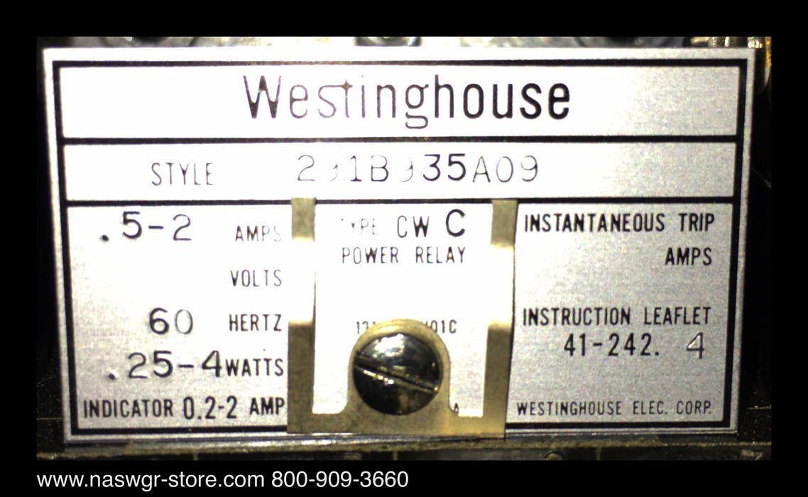 Westinghouse CWC, 291B935A09 Power Relay - 0.5-2 Amp
