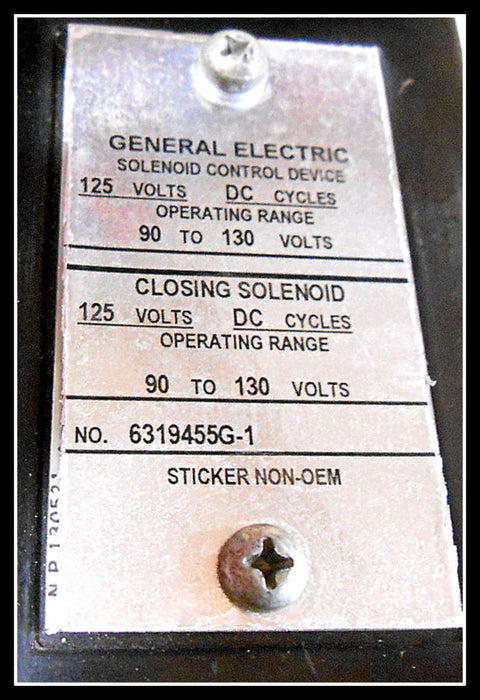 GE 6319455G-1 Solenoid Control Device / X-Relay / Control Relay