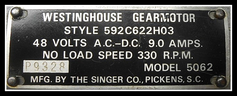 Westinghouse 592C622H03 Charging Motor