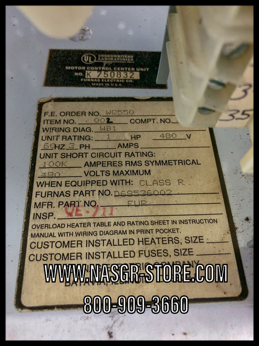 Siemens Furnas Systems 89 12" Size 1 Fusible Combination Bucket