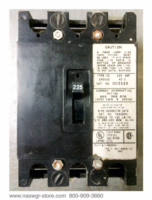 Cutler Hammer CC3225 Molded Case Circuit Breaker - 225 Amp