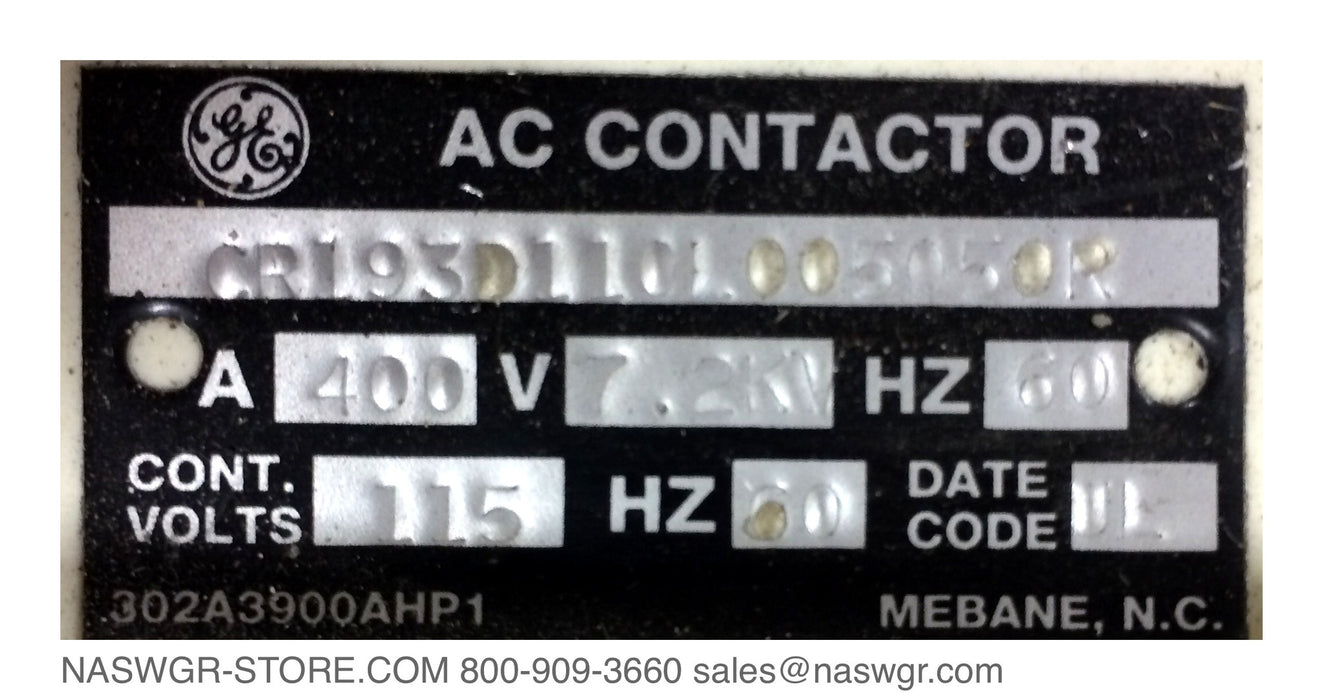 CR193B110L005050U ~ GE CR193 Contactor ~ GE Limitamp Vacuum CR193