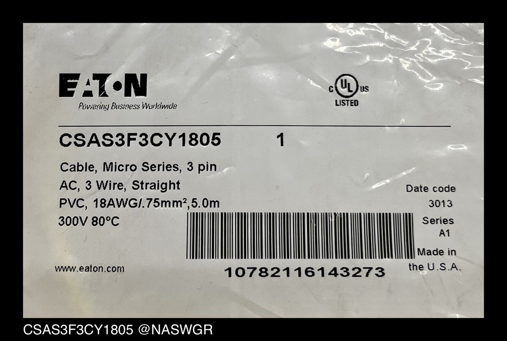 Eaton Global Plus Connector Cable, CSAS3F3CY1805 - Unused