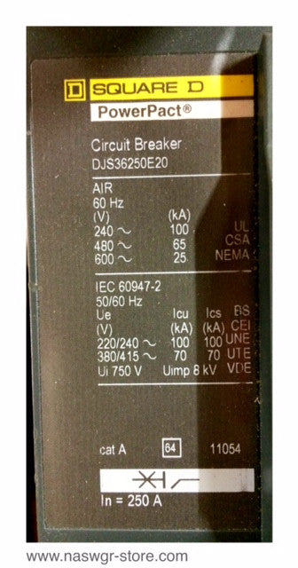 Square D PowerPact DJS36250E20 Circuit Breaker - 250 Amp