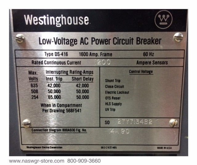 Westinghouse DS-416 Low Voltage AC Circuit Breaker URC AC-Pro