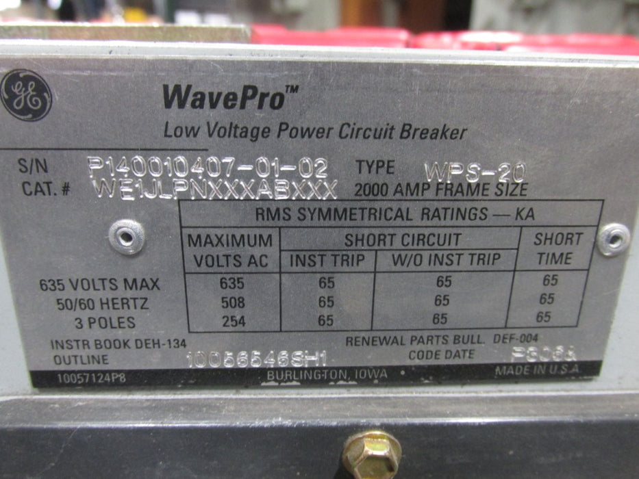 WPS-20 General Electric Low Voltage Power Circuit Breaker