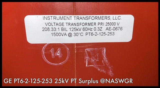 PT6-2-125-253 ~ GE ITI PT6-2-125-253 Voltage Transformer 25kV ~ Surplus