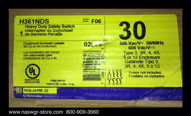 H361NDS ~ Unused Surplus Square D H361NDS Heavy Duty Safety Switch