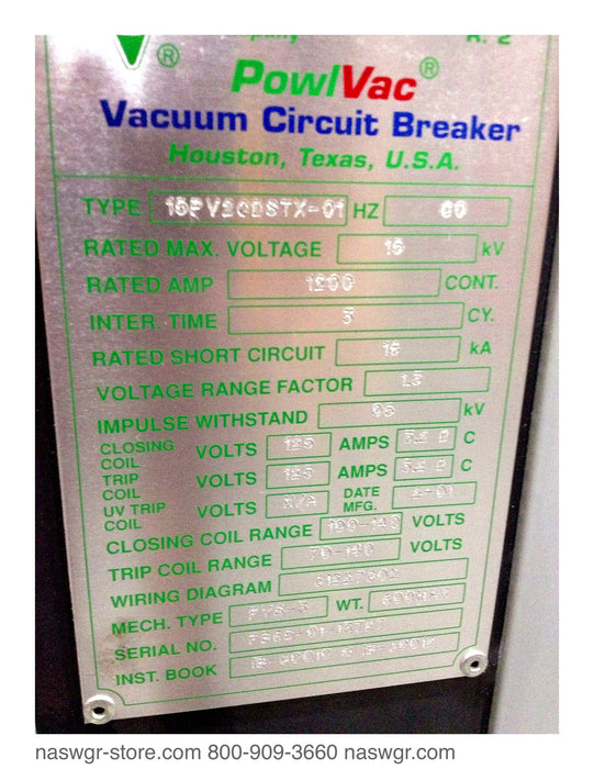 Powell 15PV2CDSTX-01 Vacuum Circuit Breaker (E/O,D/O) - 1200 Amp