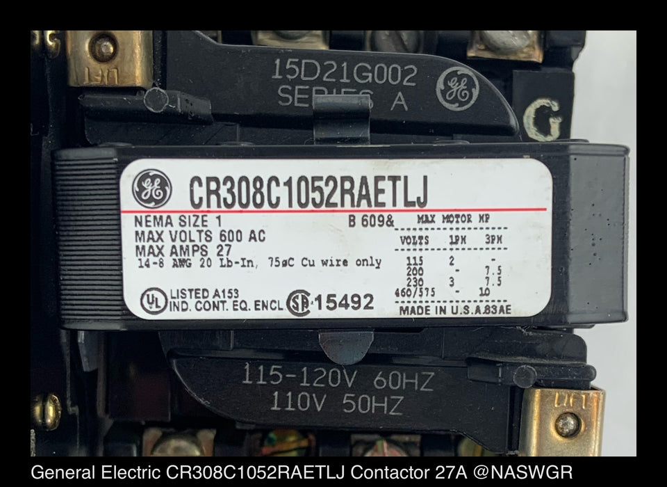 General Electric CR308C1052RAETLJ Non-Reversing Starter - 27 A, 120v Coil