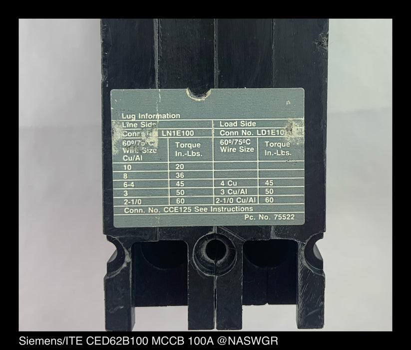Siemens CED62B100 Molded Case Circuit Breaker - 100 Amp