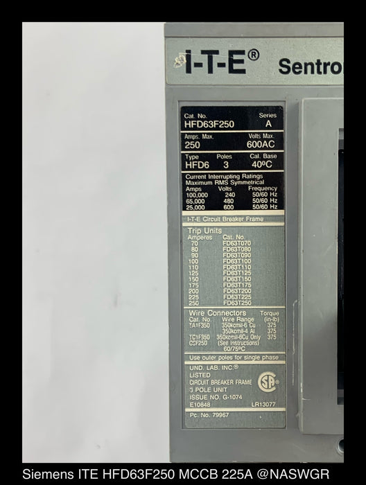 Siemens HFD63F250 Molded Case Circuit Breaker - 225 Amp
