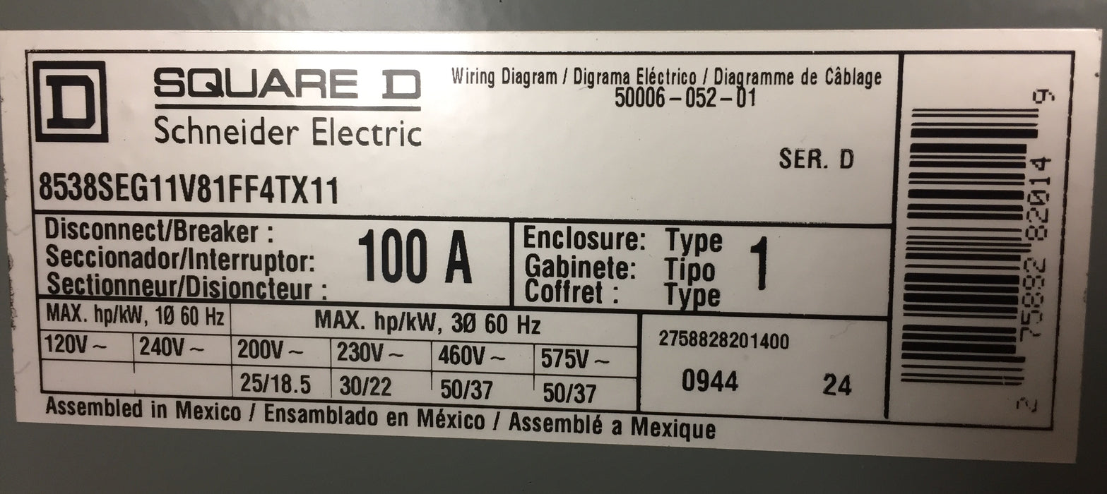 Square D 8538SEG11V81FF4TX11 Combination Switch
