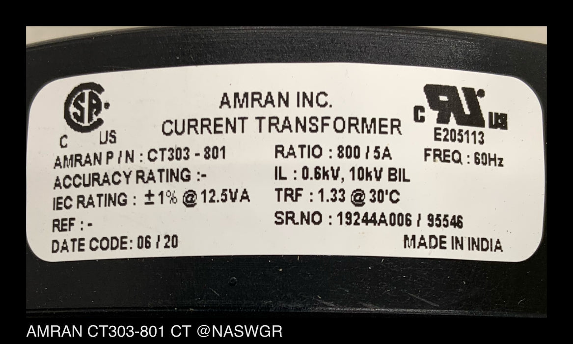 Amran CT303-801 Current Transformer - 800:5 Amp - Unused