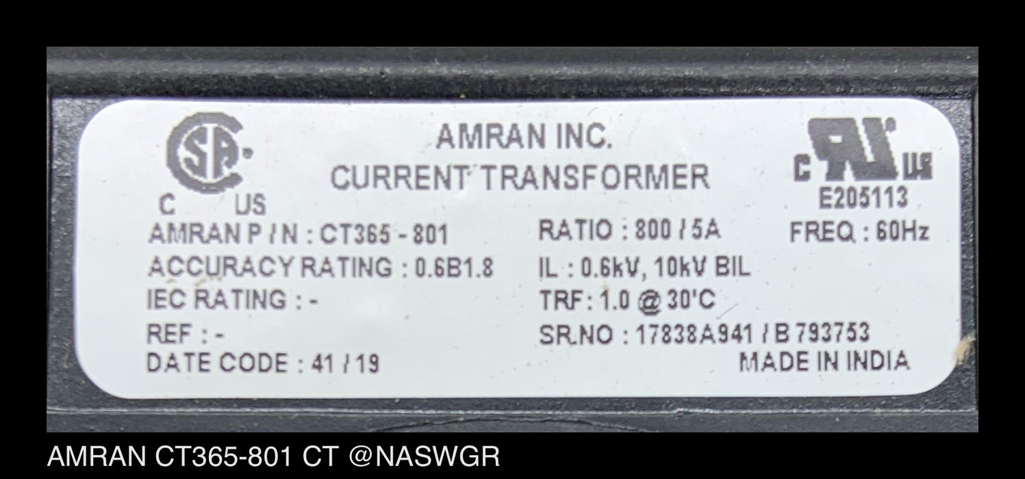 Amran CT365-801 Current Transformer - 800:5 Amp - Unused