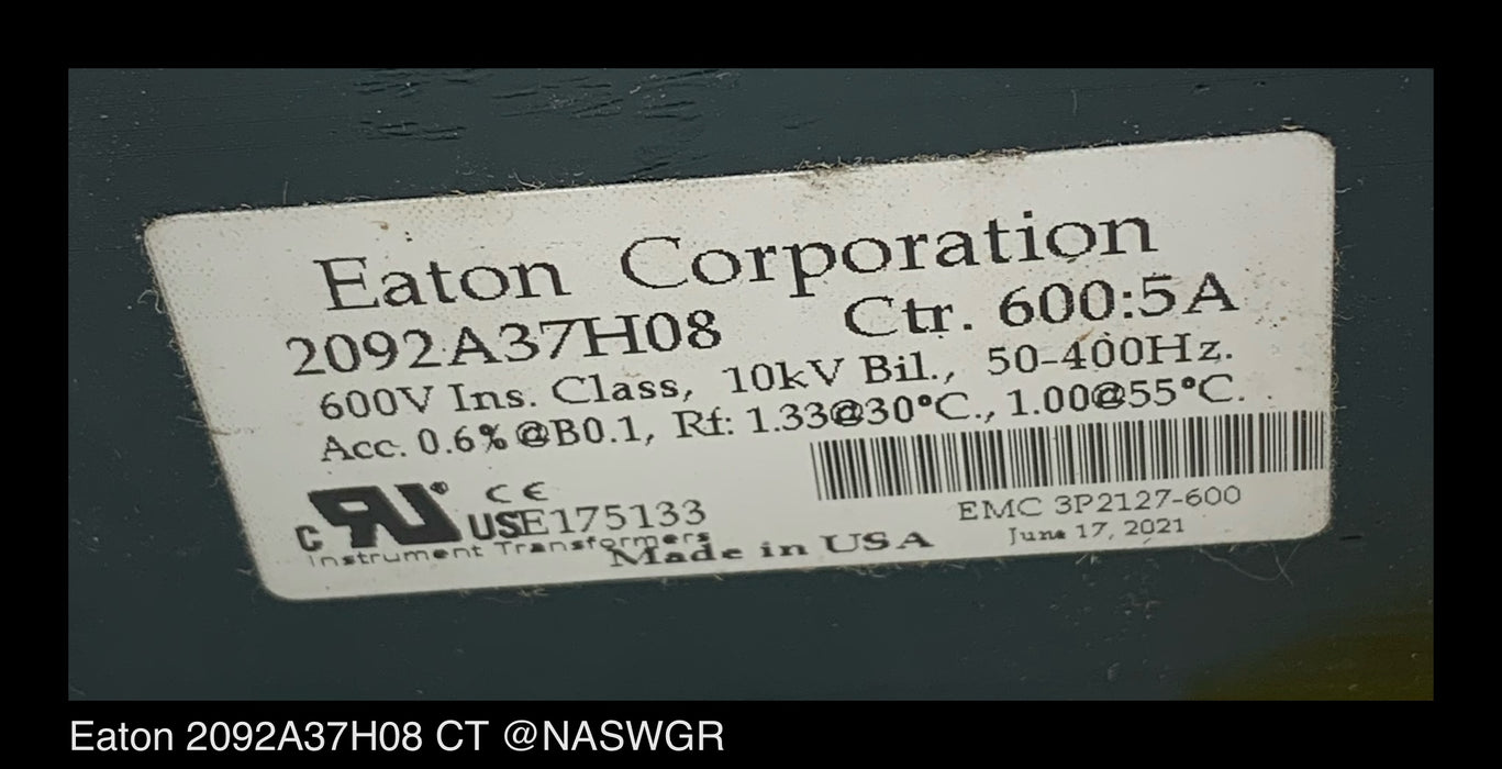 Eaton 2092A37H08 Current Transformer - 600:5 - Unused