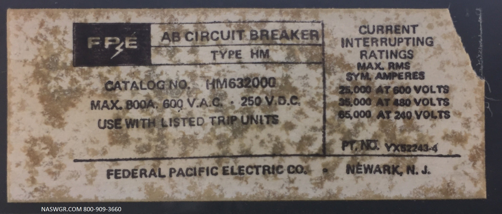 FPE HM632000 Molded Case Circuit Breaker - 600 Amp
