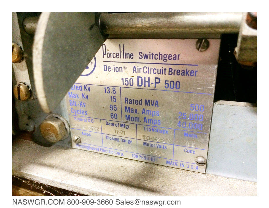 Westinghouse 150DHP500 Circuit Breaker (E/O,D/O) - 1200 Amp