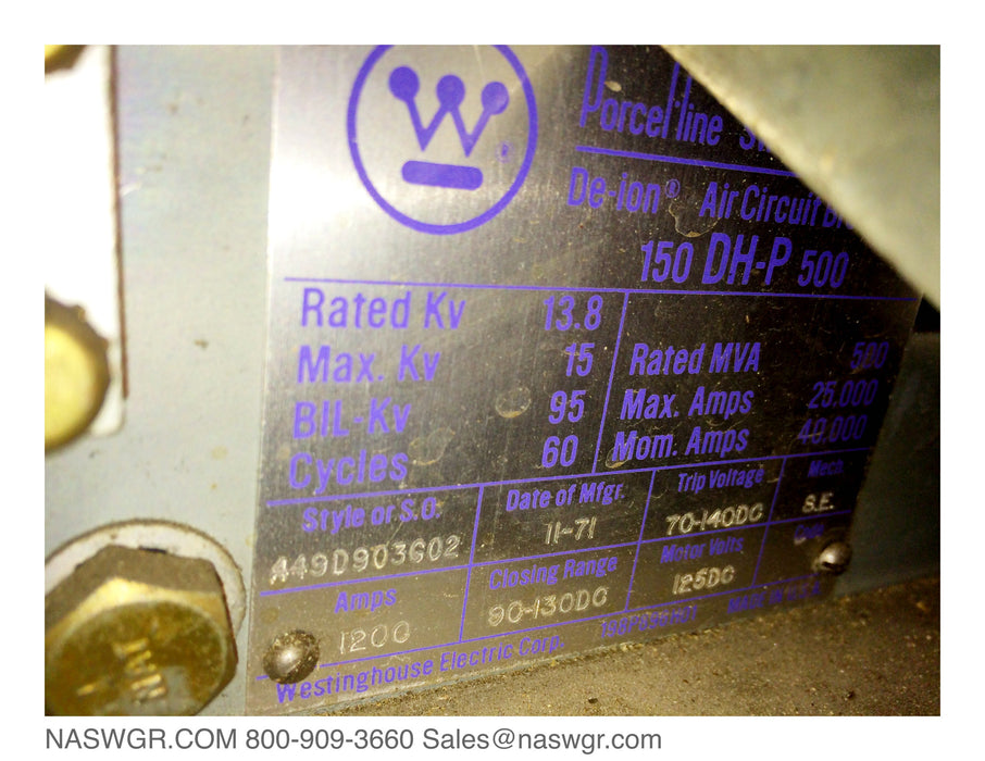 Westinghouse 150DHP500 Circuit Breaker (E/O,D/O) - 1200 Amp