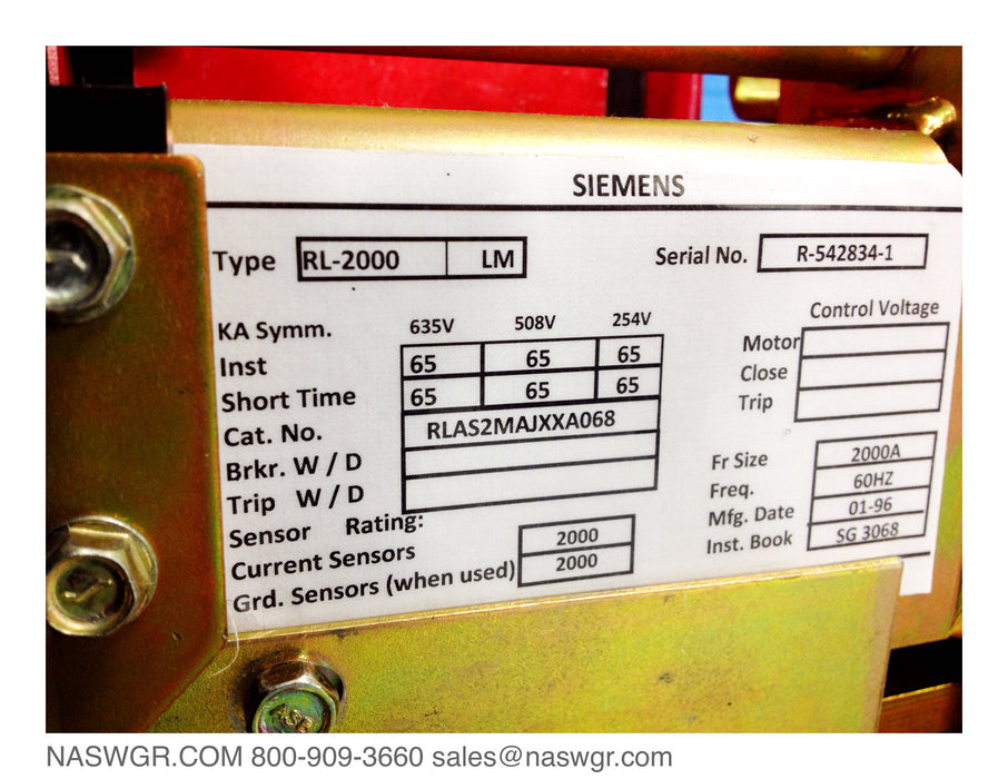 Siemens RL-2000 Circuit Breaker (M/O,D/O) - 2000 Amp - Class A Reconditioned with AC-Pro