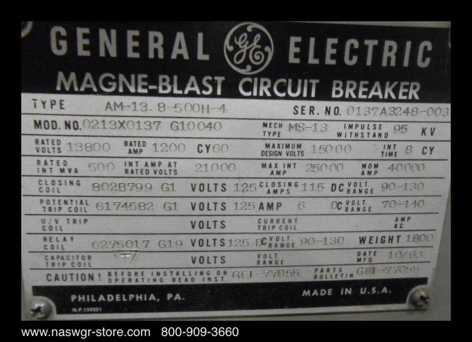 GE Magneblast AM13.8-500H-4 Circuit Breaker (E/O,D/O) - 1200 Amp