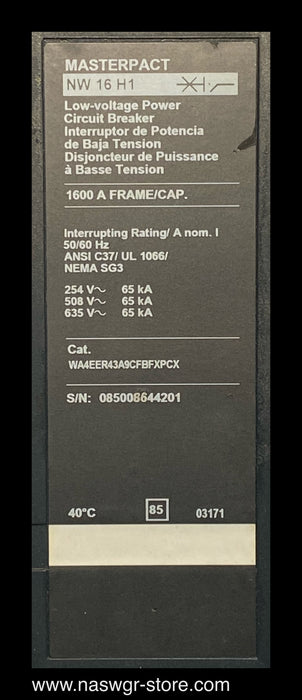 Square D MasterPact NW16H1 Circuit Breaker - 1600 Amp